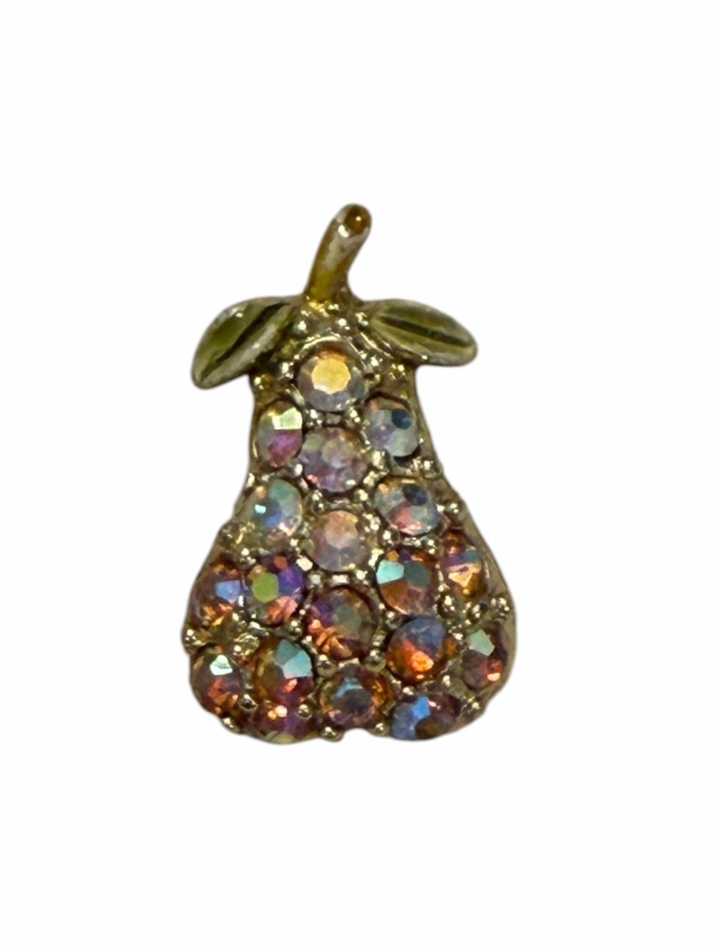 Vintage Rainbow Aurora Borealis‎ Pear Brooch Rhinestones Gold Tone Jewelry 1”